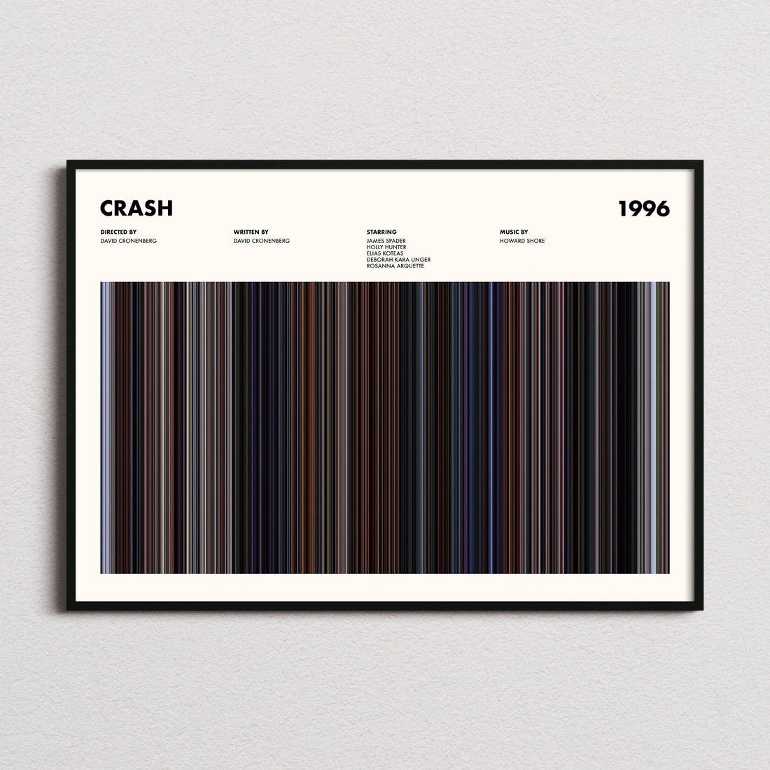 Crash Movie Barcode Poster framed and photographed straight on