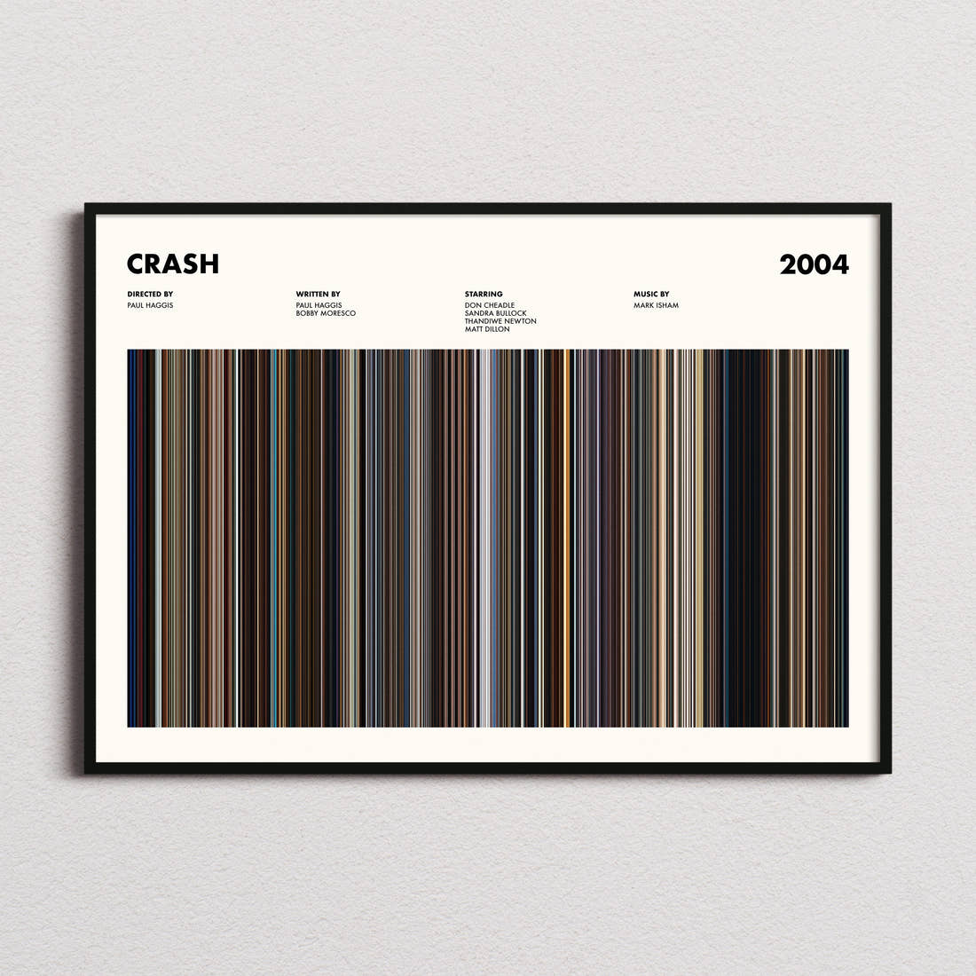 Crash (2004) Movie Barcode Poster framed and photographed straight on