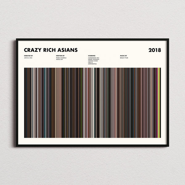Crazy Rich Asians Movie Barcode Poster framed and photographed straight on