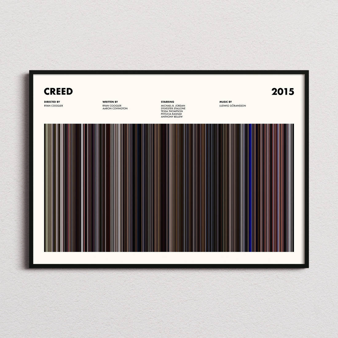 Creed Movie Barcode Poster framed and photographed straight on