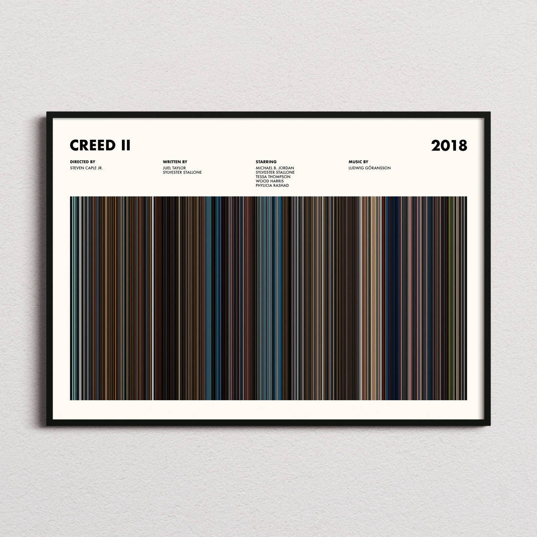 Creed 2 Movie Barcode Poster framed and photographed straight on