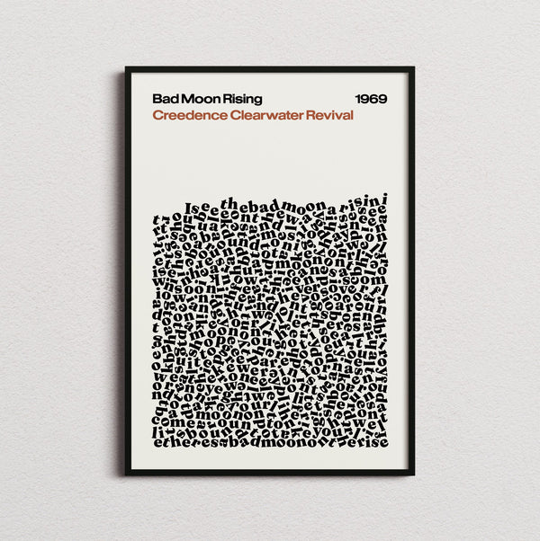 Creedence Clearwater Revival Bad Moon Rising Lyric Print in the cream colourway, framed