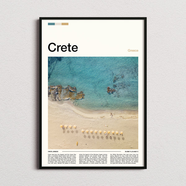Crete Aerial Beach View Travel Print framed and photographed straight on