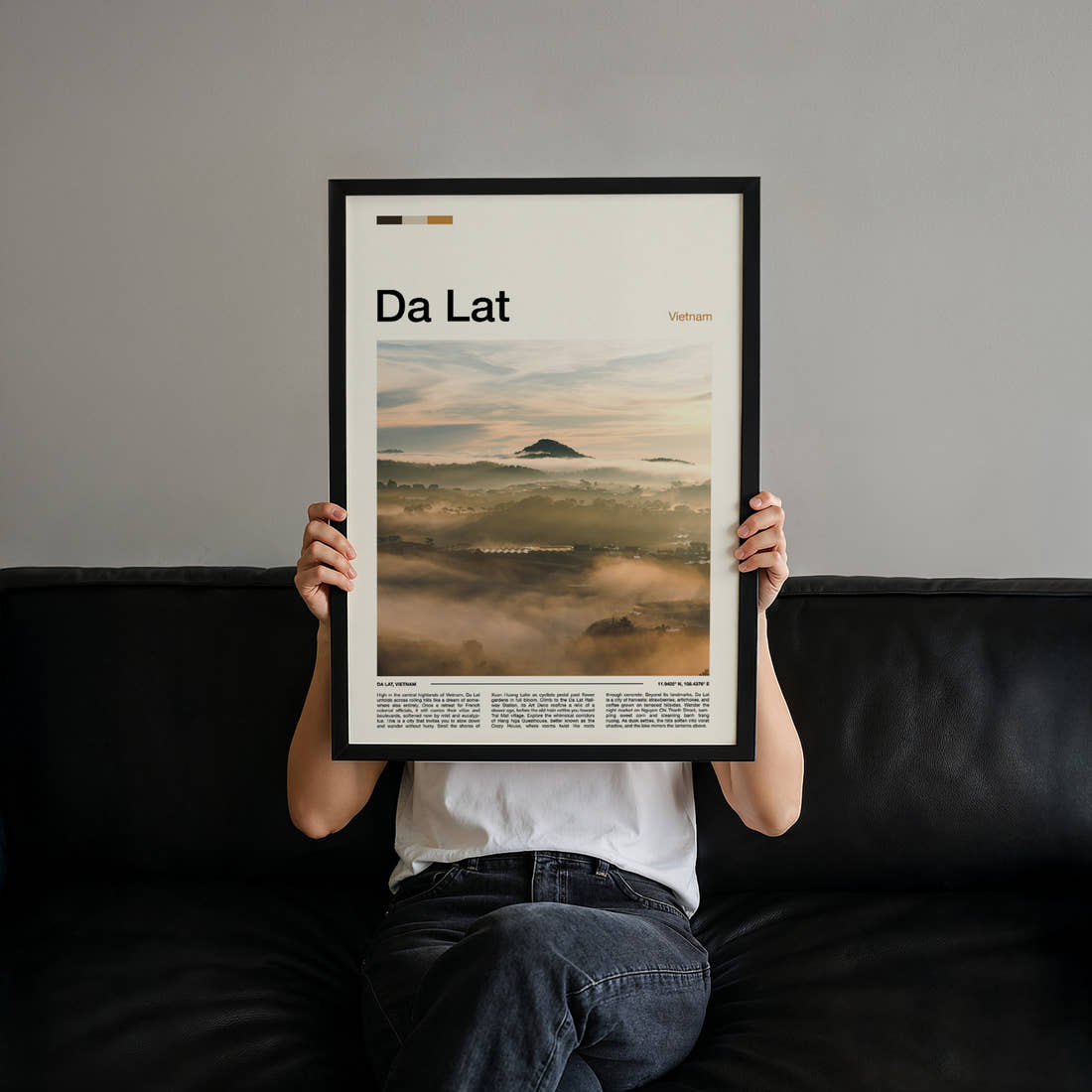Da Lat Misty Highland Valley Travel Print held up by hand to show the size of the print