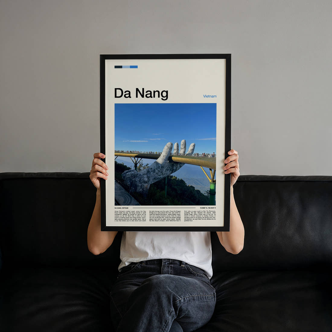 Da Nang Golden Bridge Hands Travel Print held up by hand to show the size of the print