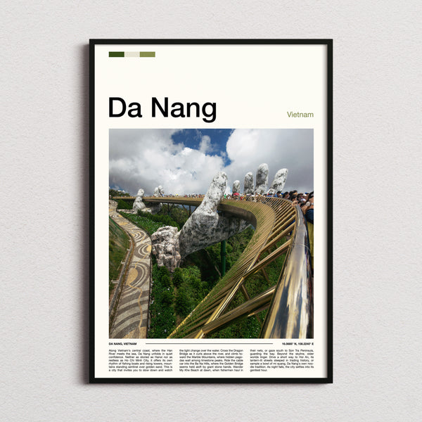 Da Nang Golden Bridge Hands Travel Print framed and photographed straight on