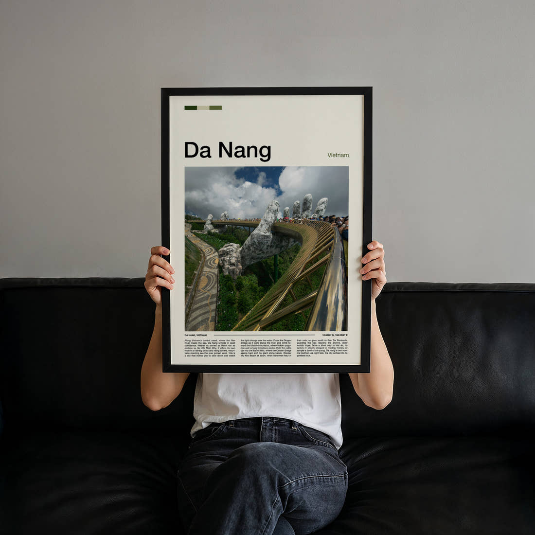 Da Nang Golden Bridge Hands Travel Print held up by hand to show the size of the print