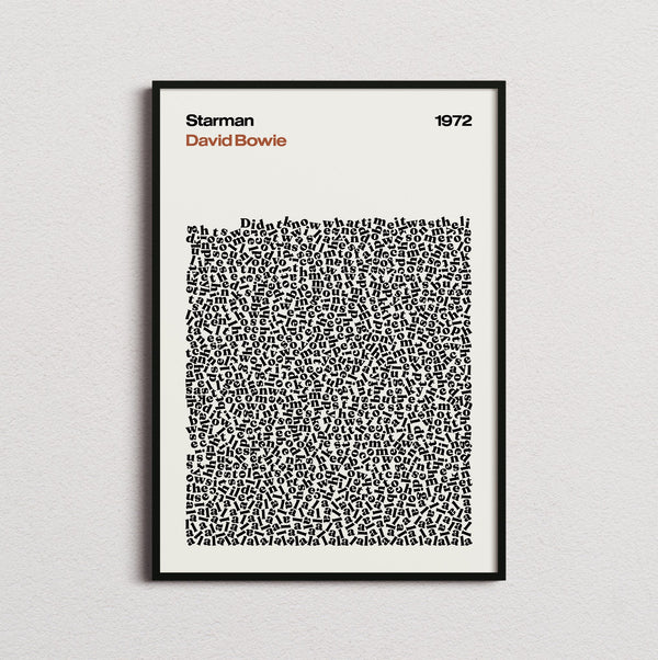 David Bowie Starman Lyric Print in the cream colourway, framed