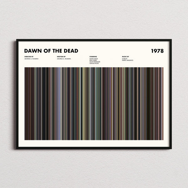 Dawn of the Dead 1978 Movie Barcode Poster framed and photographed straight on