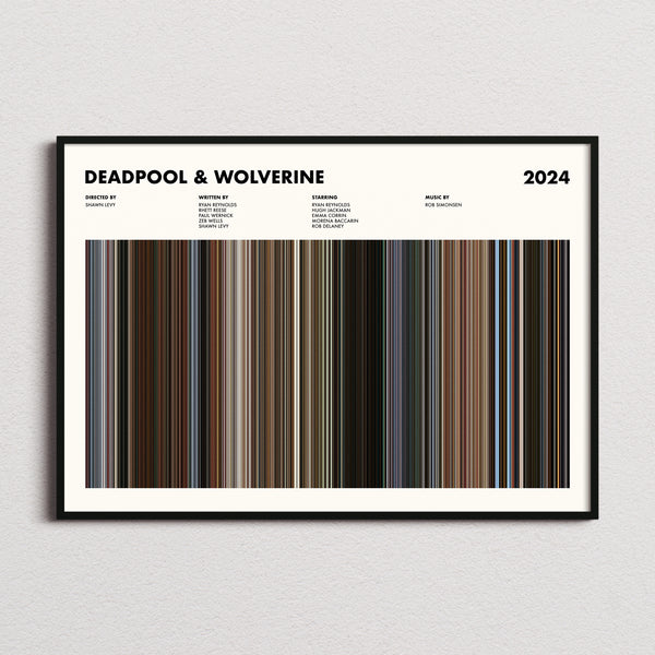 Deadpool & Wolverine Movie Barcode Poster framed and photographed straight on