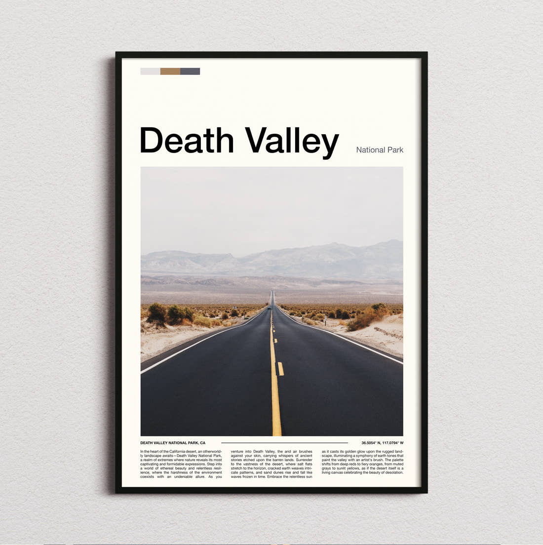 Death Valley Desert Road Travel Print framed and photographed straight on