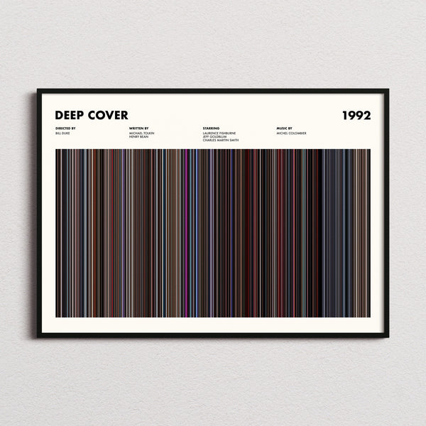 Deep Cover Movie Barcode Poster framed and photographed straight on