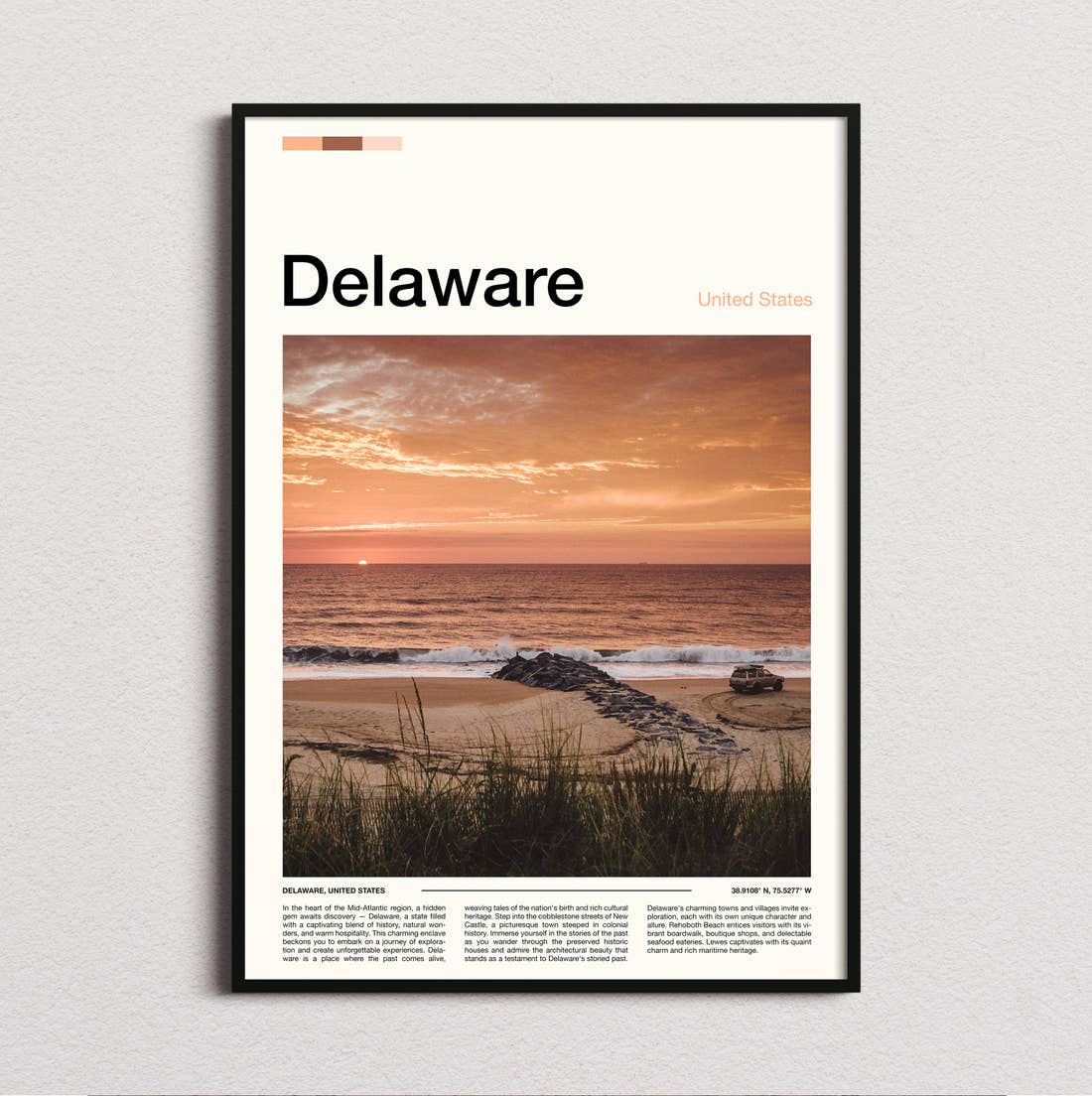 Delaware Sunset Over The Beach Travel Print framed and photographed straight on