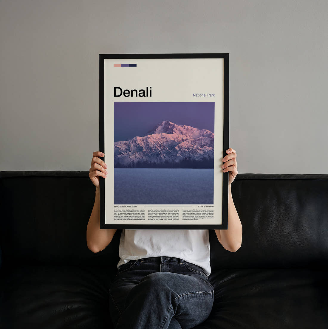 Denali Purple Mountain At Dusk Travel Print held up by hand to show the size of the print