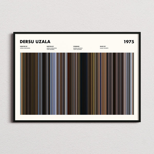 Dersu Uzala Movie Barcode Poster framed and photographed straight on