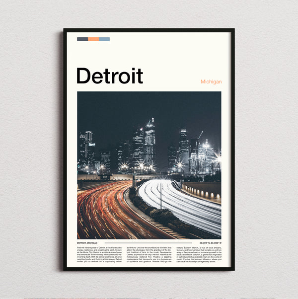 Detroit - Motorway Light Trails - Travel Print