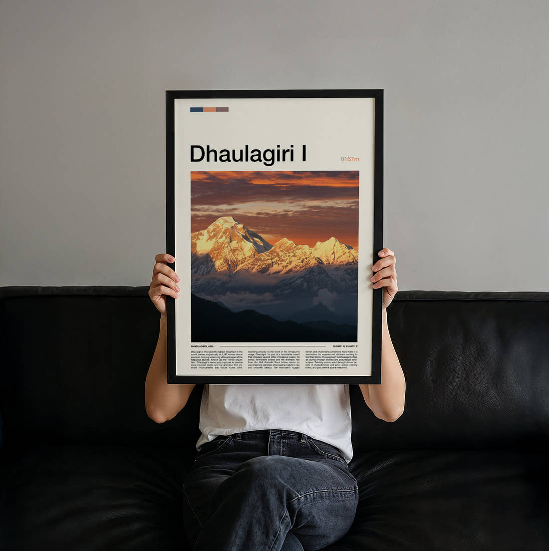 Dhaulagiri Travel Print held up by hand to show the size of the print