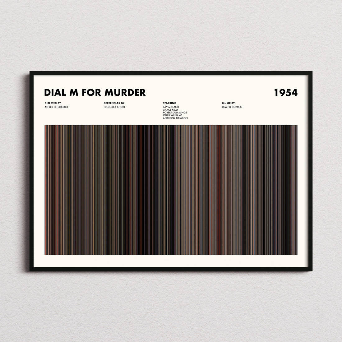 Dial M for Murder Movie Barcode Poster framed and photographed straight on