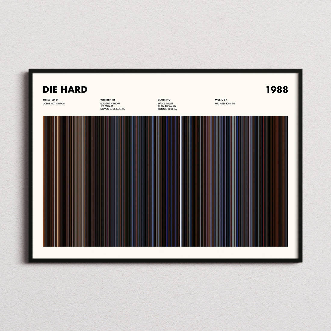 Die Hard Movie Barcode Poster framed and photographed straight on