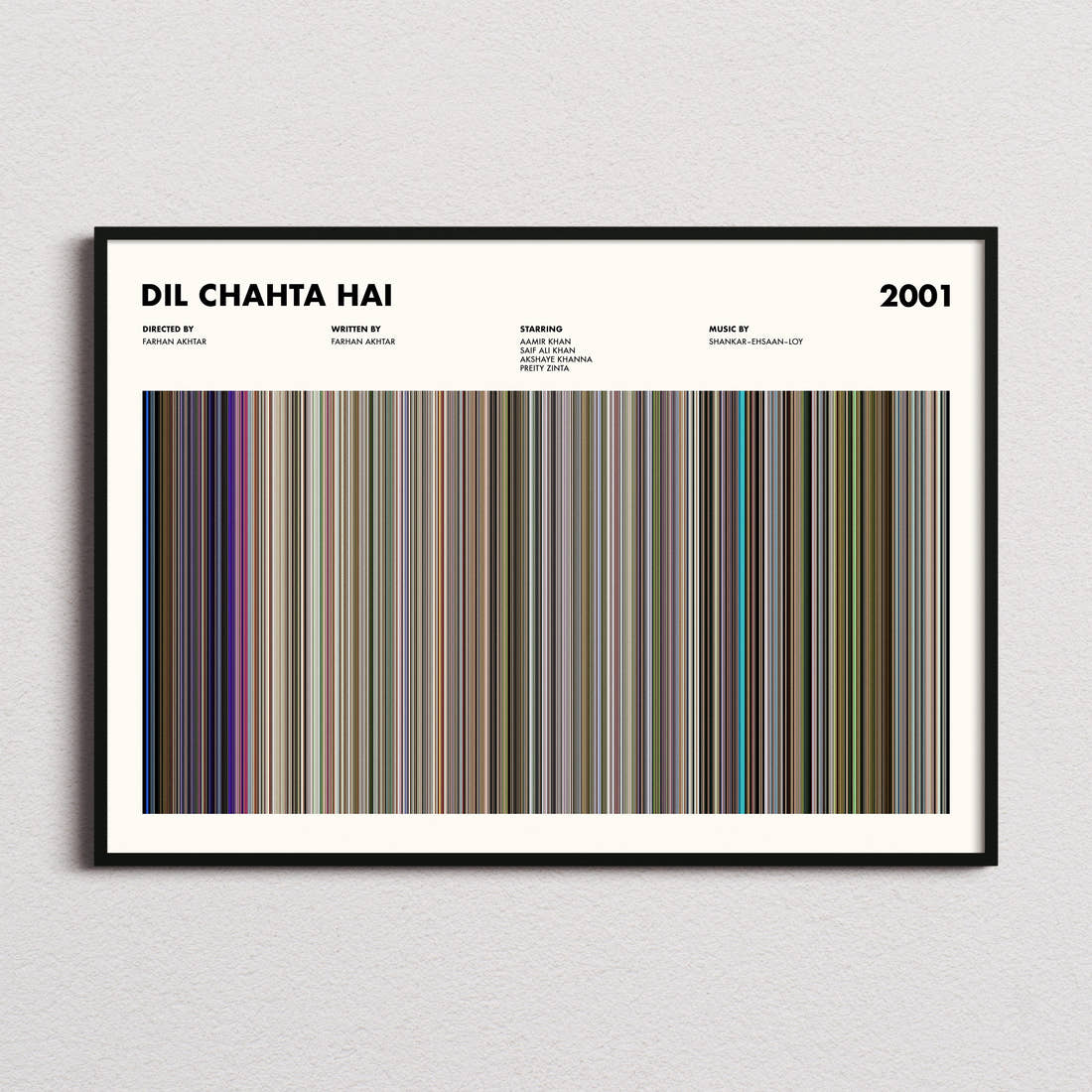 Dil Chahta Hai Movie Barcode Poster framed and photographed straight on