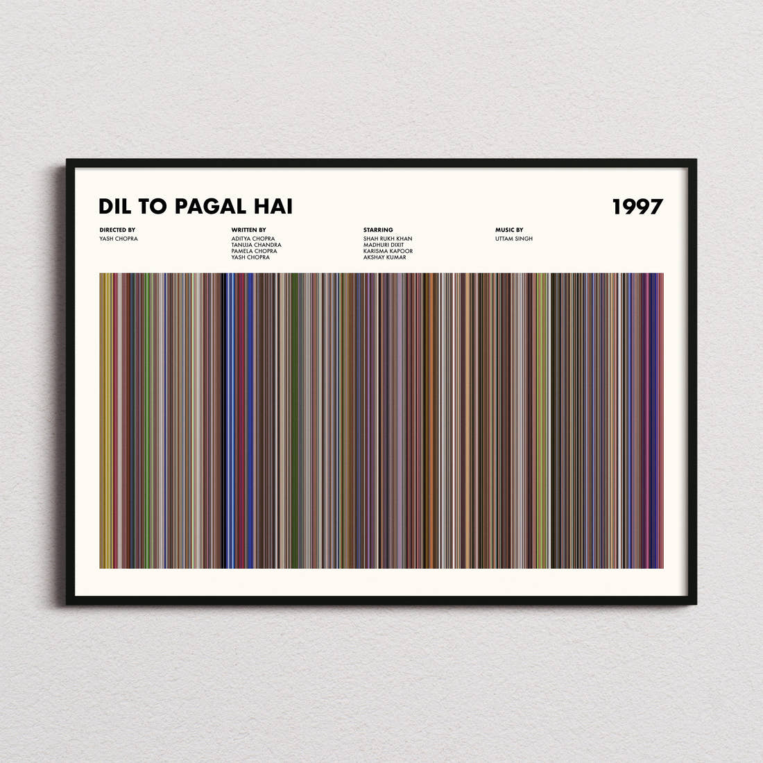 Dil To Pagal Hai Movie Barcode Poster framed and photographed straight on
