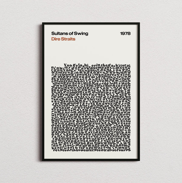 Dire Straits Sultans of Swing Lyric Print in the cream colourway, framed