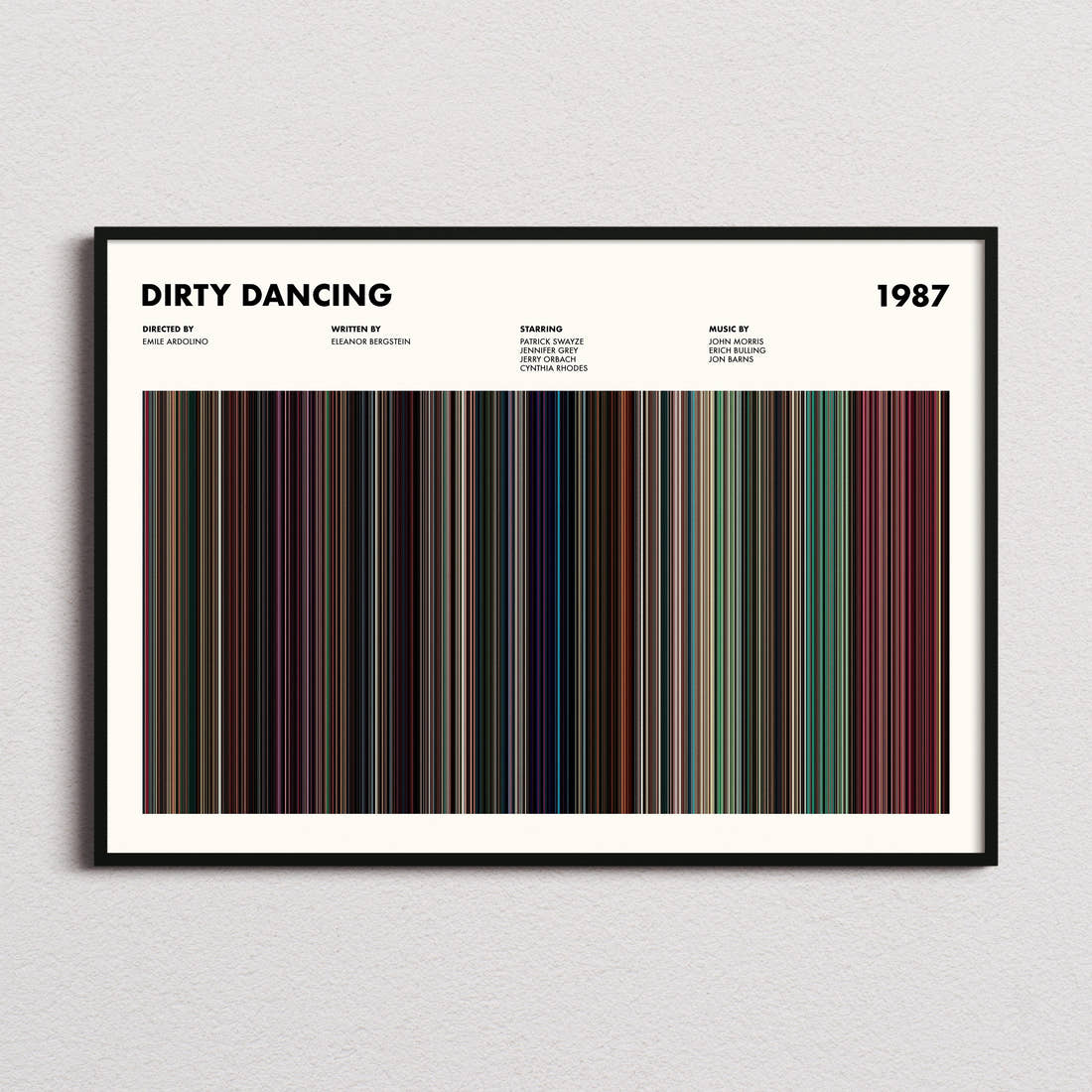 Dirty Dancing Movie Barcode Poster framed and photographed straight on