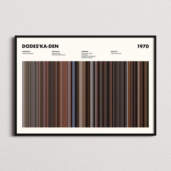 Dodes'ka-den Movie Barcode Poster framed and photographed straight on