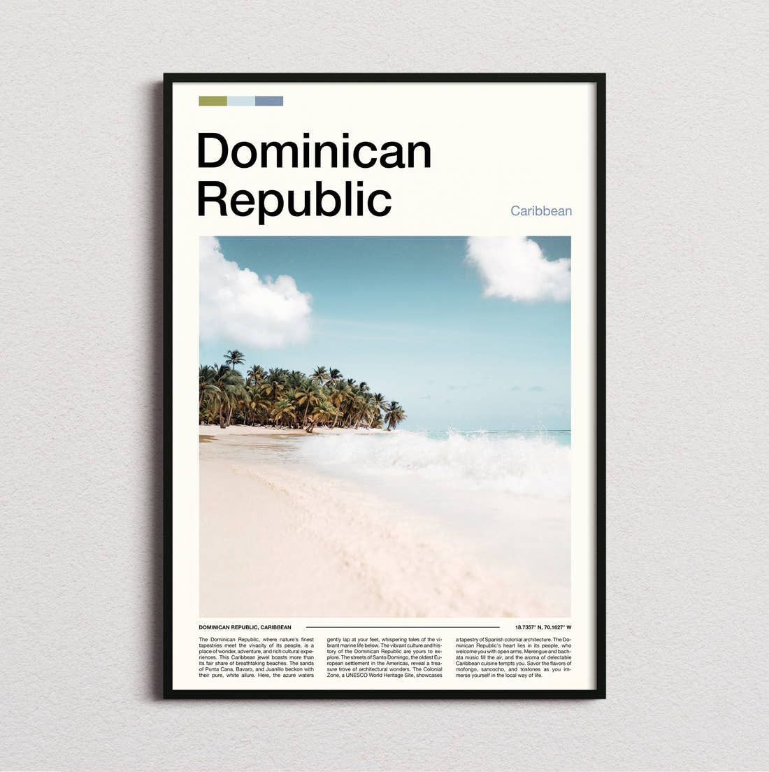 Dominican Republic White Sand Beach Travel Print framed and photographed straight on