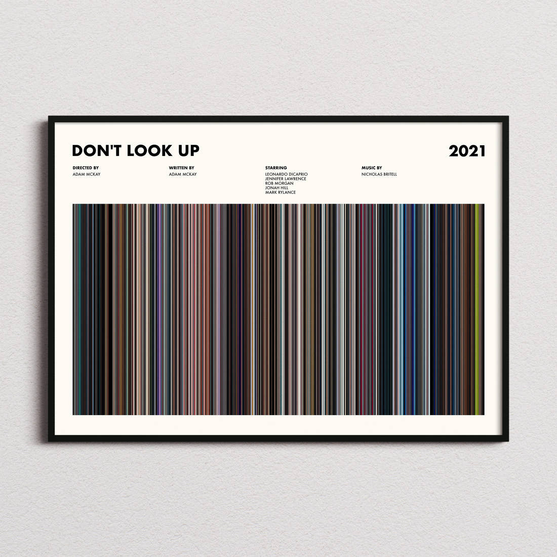 Dont Look Up Movie Barcode Poster framed and photographed straight on