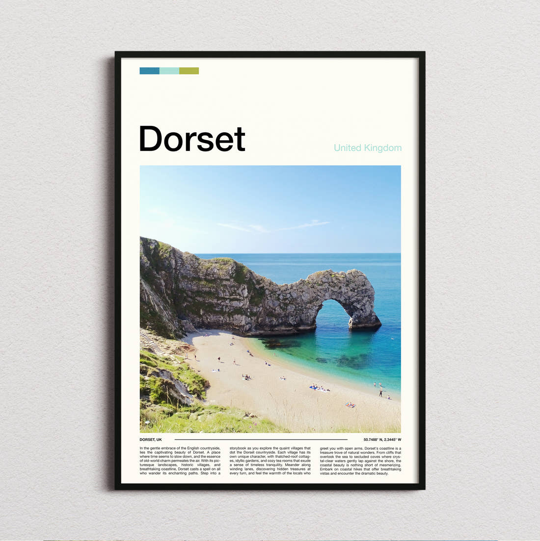 Dorset Durdle Door In Summer Travel Print framed and photographed straight on