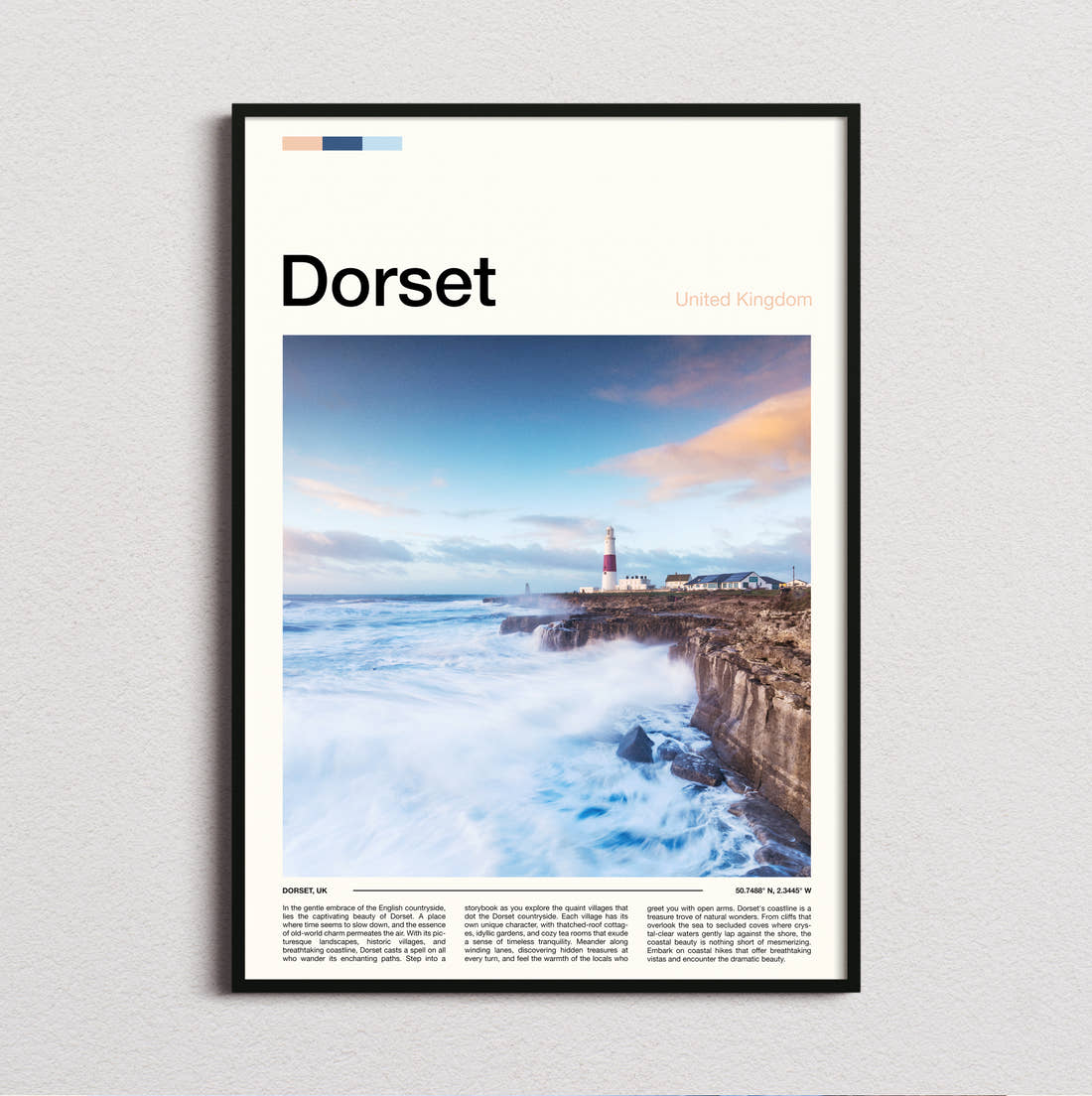 Dorset Lighthouse On The Pier Travel Print framed and photographed straight on