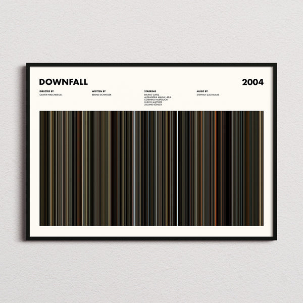 Downfall Movie Barcode Poster framed and photographed straight on