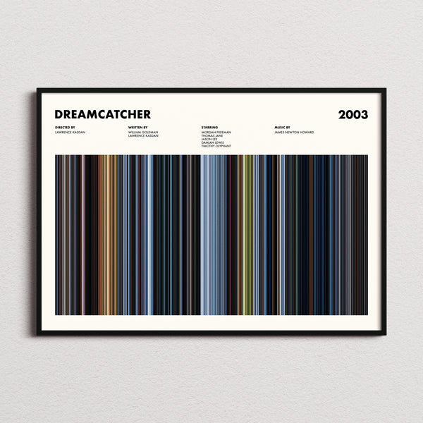 Dreamcatcher Movie Barcode Poster framed and photographed straight on