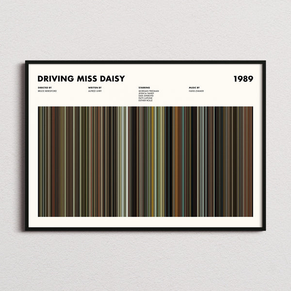 Driving Miss Daisy Movie Barcode Poster framed and photographed straight on
