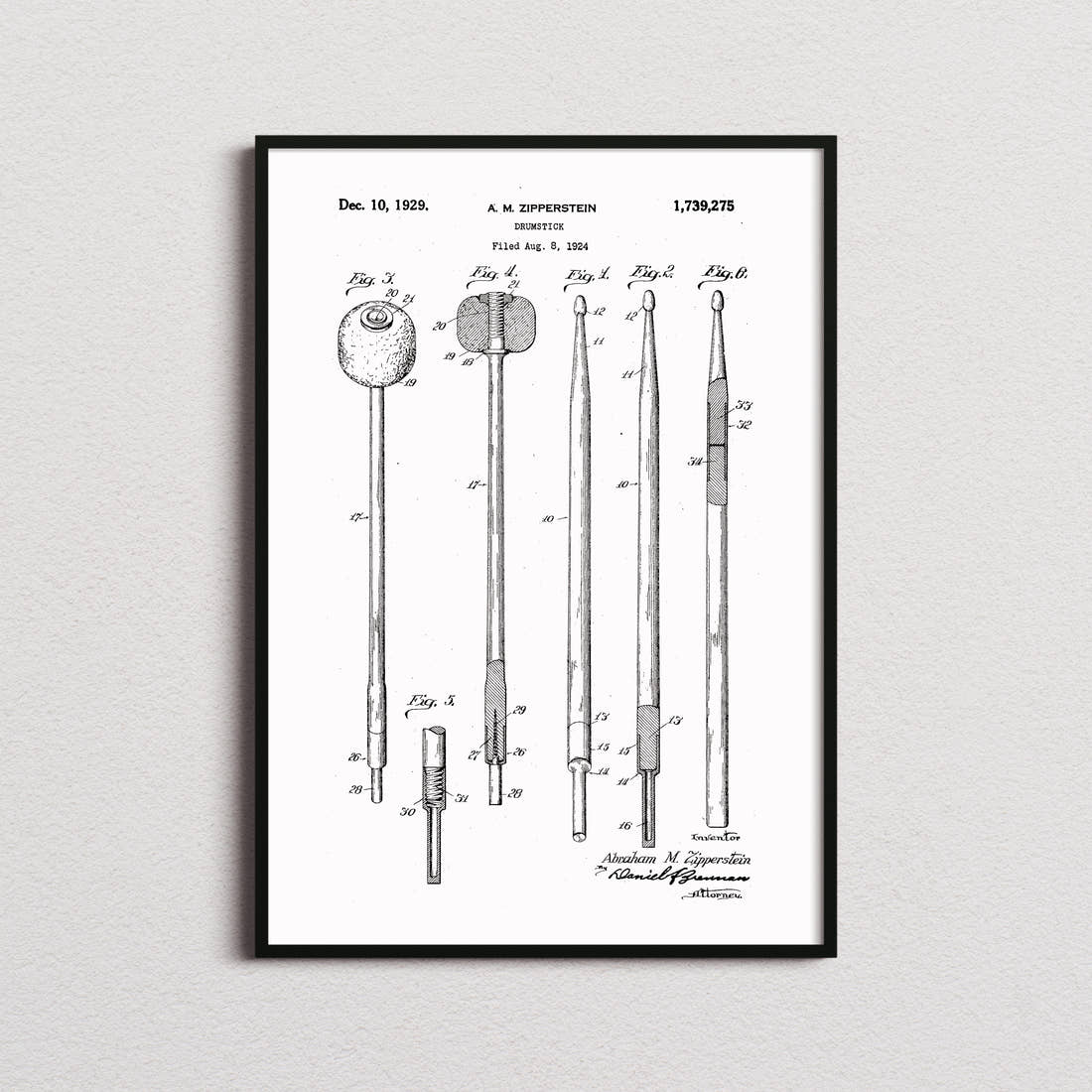 Drumstick Patent Print in the white colourway, framed