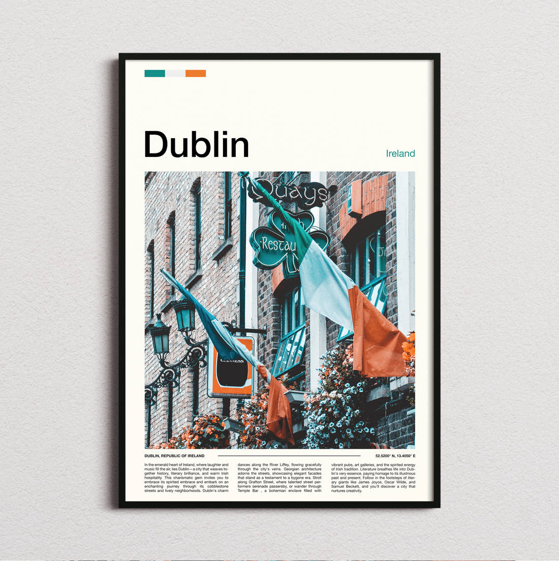 Dublin Irish Flags Travel Print framed and photographed straight on