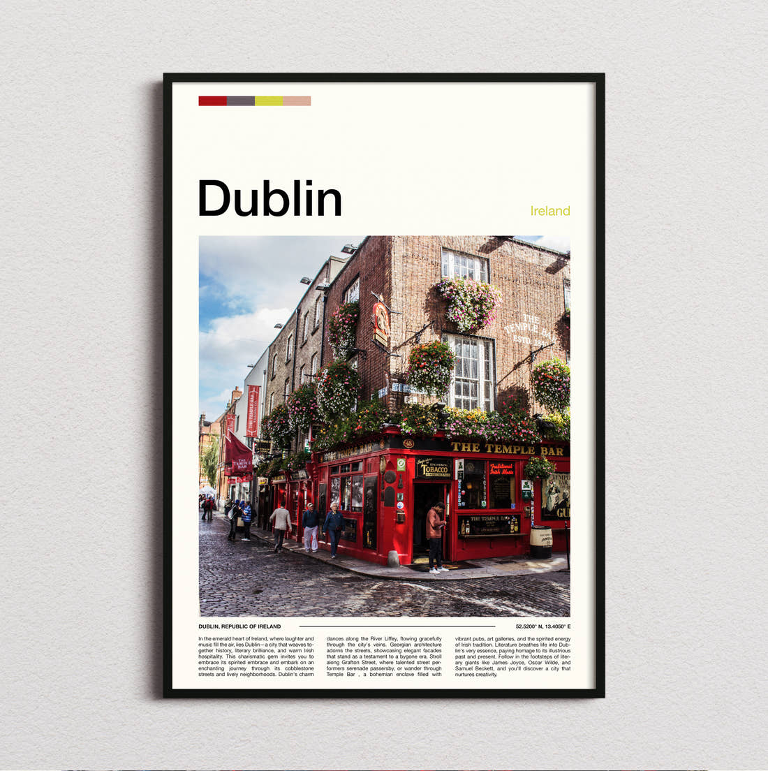 Dublin The Temple Bar Travel Print framed and photographed straight on