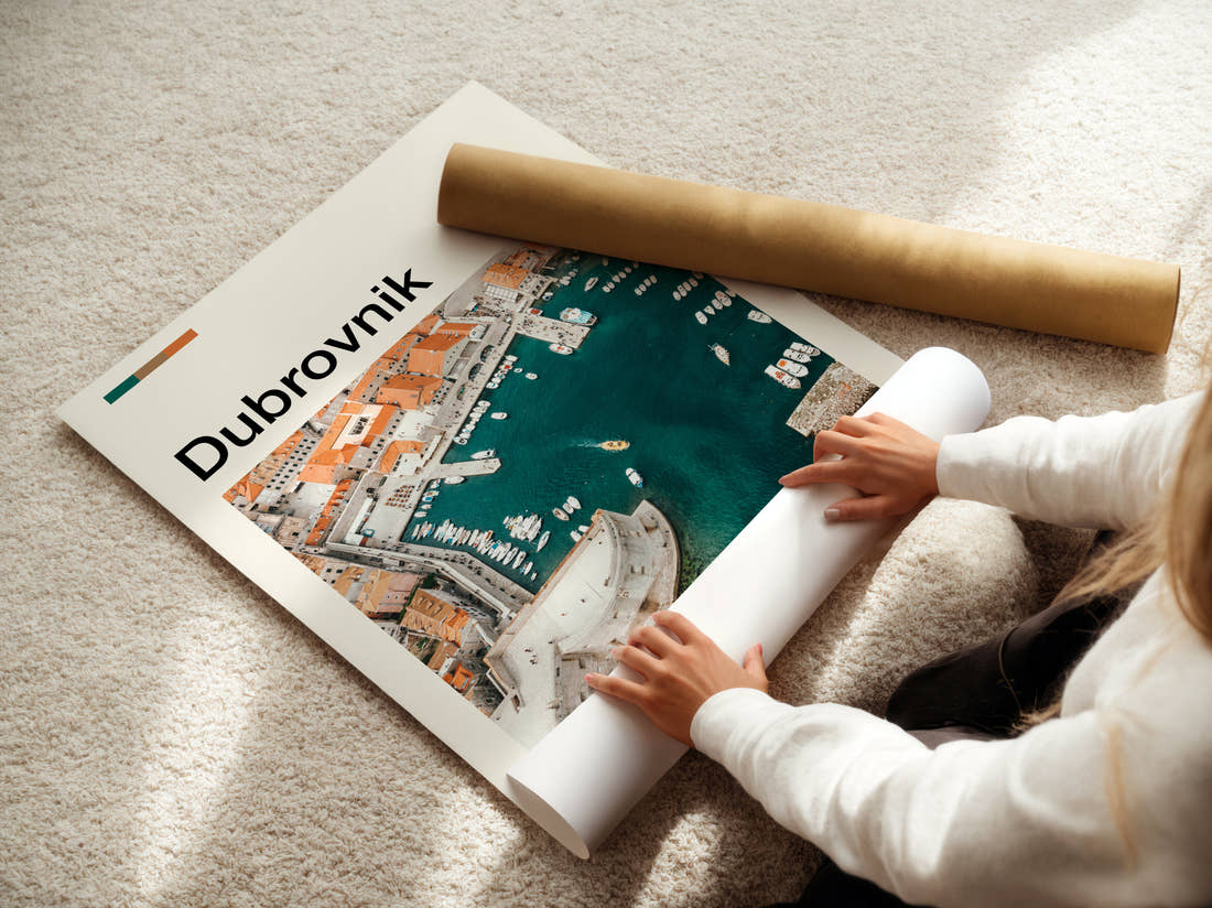 Dubrovnik Old Harbour Travel Print being unrolled from its postal tube