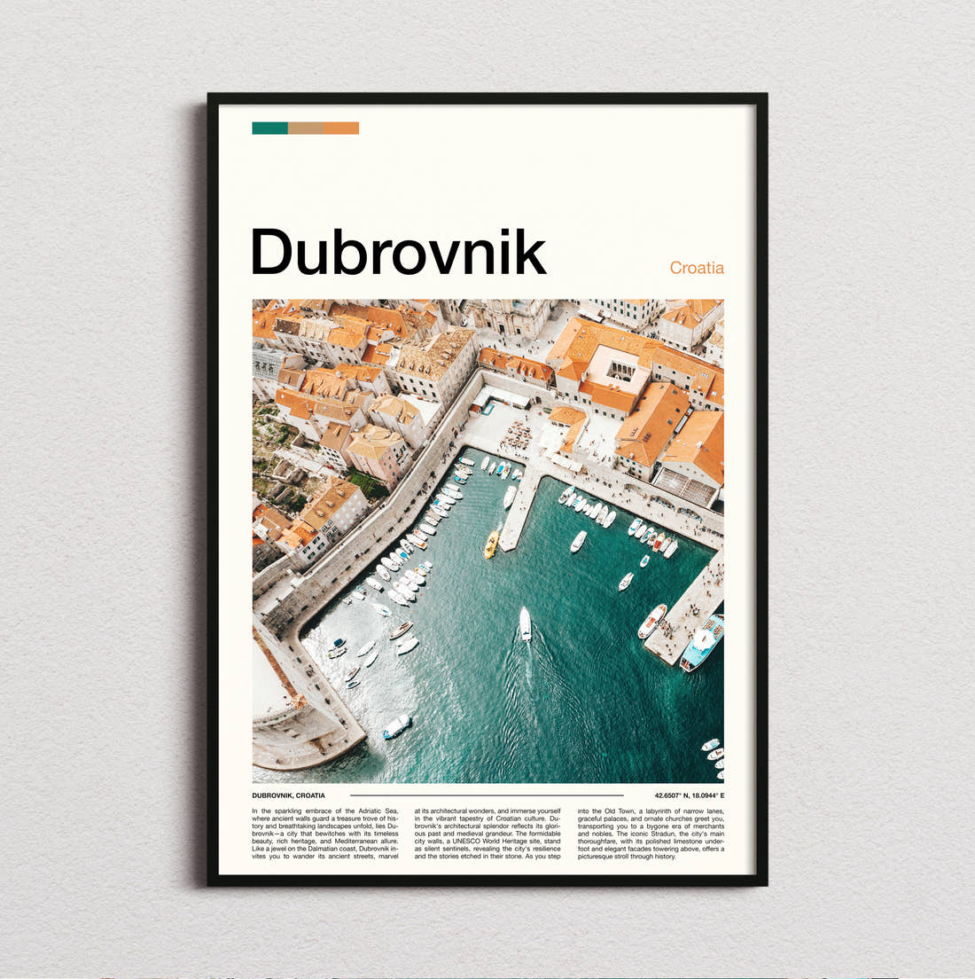 Dubrovnik Harbour From Above Travel Print framed and photographed straight on