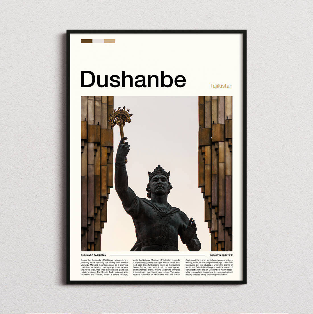 Dushanbe Ismoil Somoni Statue Travel Print framed and photographed straight on