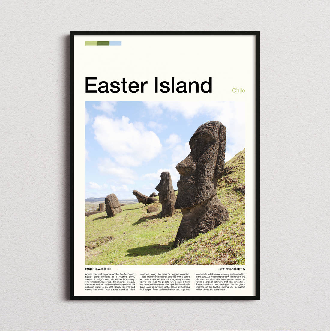 Easter Island Moai Statues In Profile Travel Print framed and photographed straight on