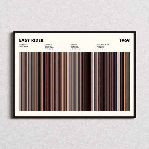Easy Rider Movie Barcode Poster framed and photographed straight on