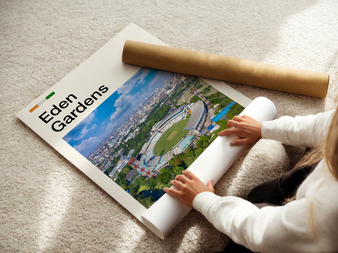 Eden Gardens Stadium Print being unrolled from its postal tube