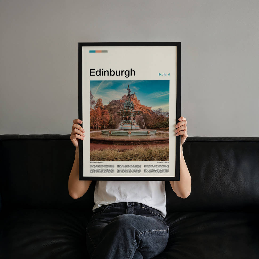 Edinburgh Ross Fountain Travel Print held up by hand to show the size of the print