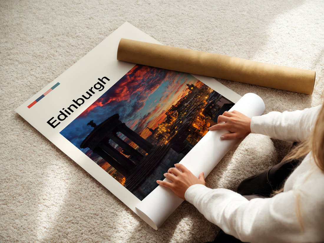 Edinburgh Dugald Stewart Monument Travel Print being unrolled from its postal tube