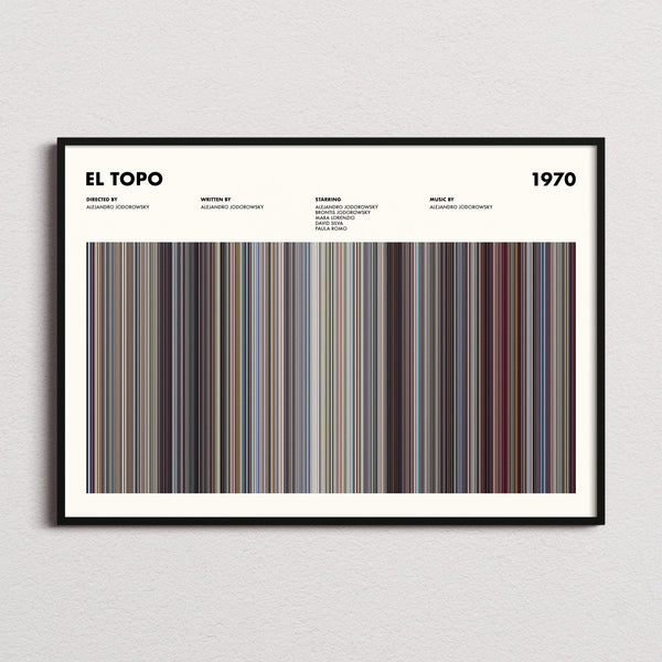 El Topo Movie Barcode Poster framed and photographed straight on