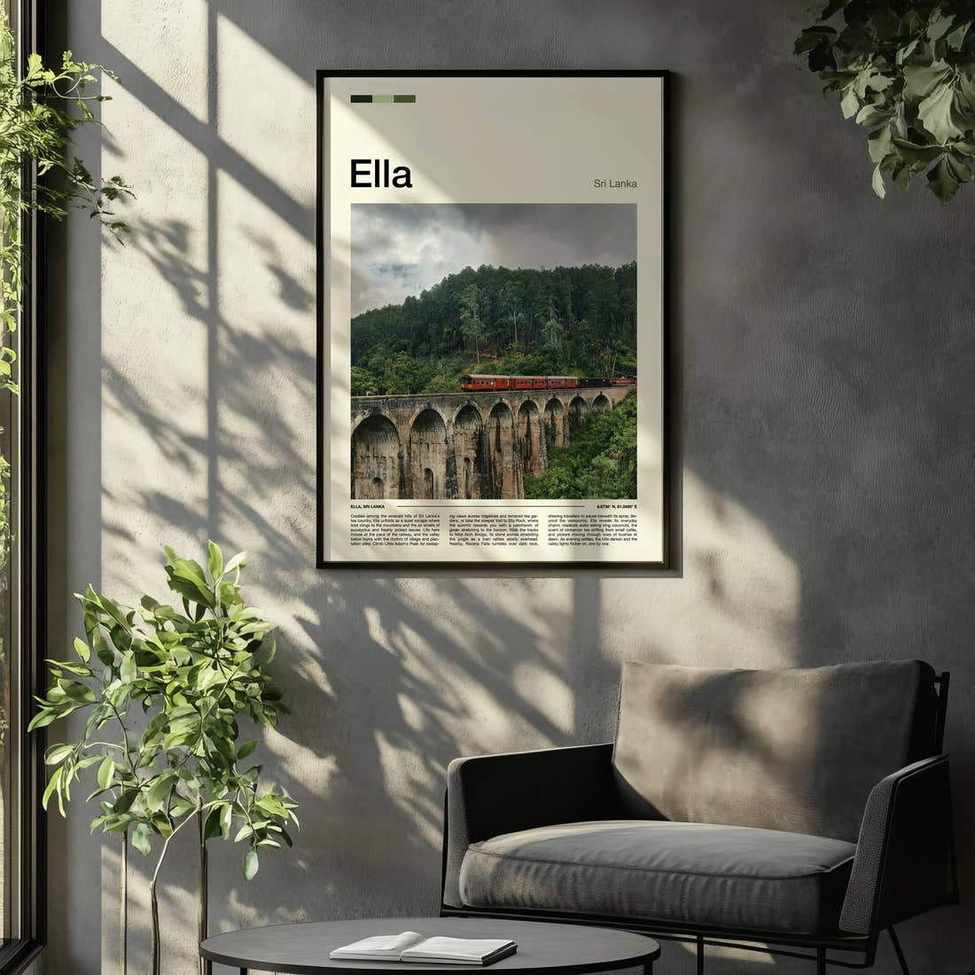 Ella Nine Arch Bridge Travel Print framed on the wall of a relaxed living room