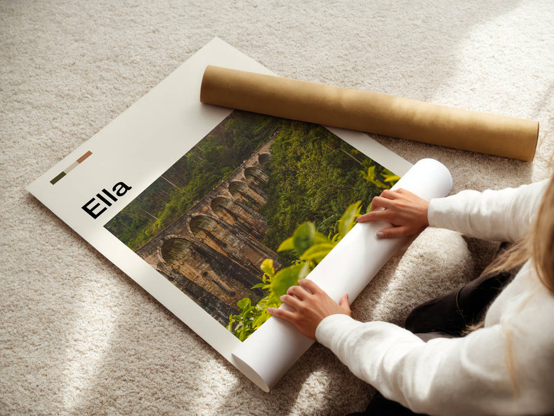 Ella Nine Arch Bridge Travel Print being unrolled from its postal tube
