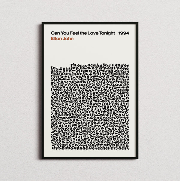 Elton John Can You Feel the Love Tonight Lyric Print in the cream colourway, framed